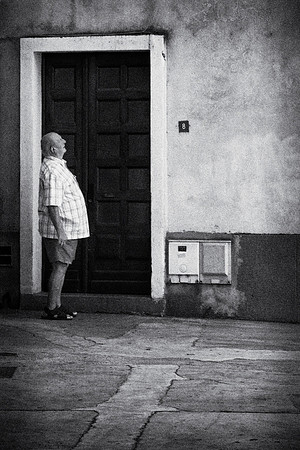 At the door
