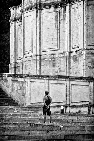 On the stairs